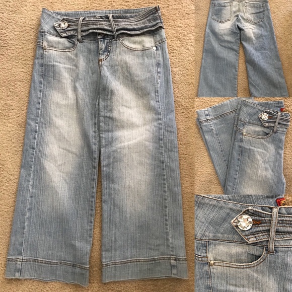SALE!  BOOM BOOM Cropped WIDE Leg RHINESTONE JEANS 5 - Picture 3 of 8